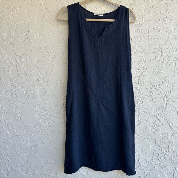 MADE IN ITALY Linen Lagenlook Sleeveless Dress Size Small Pockets Relaxed Loose - Picture 1 of 8